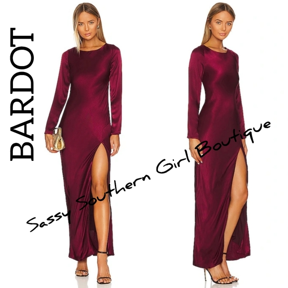 🆕⭐ BARDOT wine red satin backless maxi dress - Picture 2 of 9
